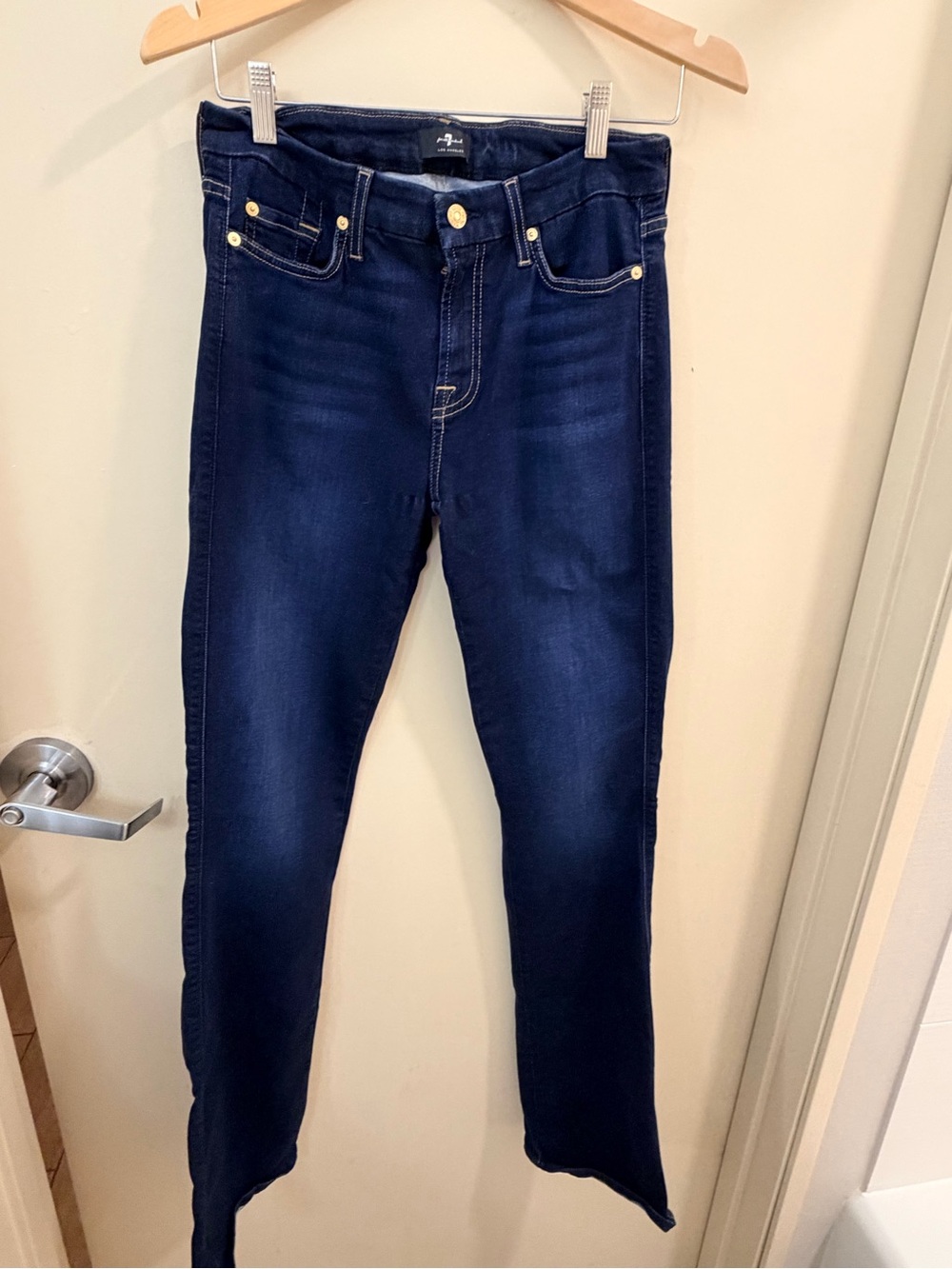 7 For All Mankind Dark Indigo Kimmie Bootcut Jeans with Gold Hardware